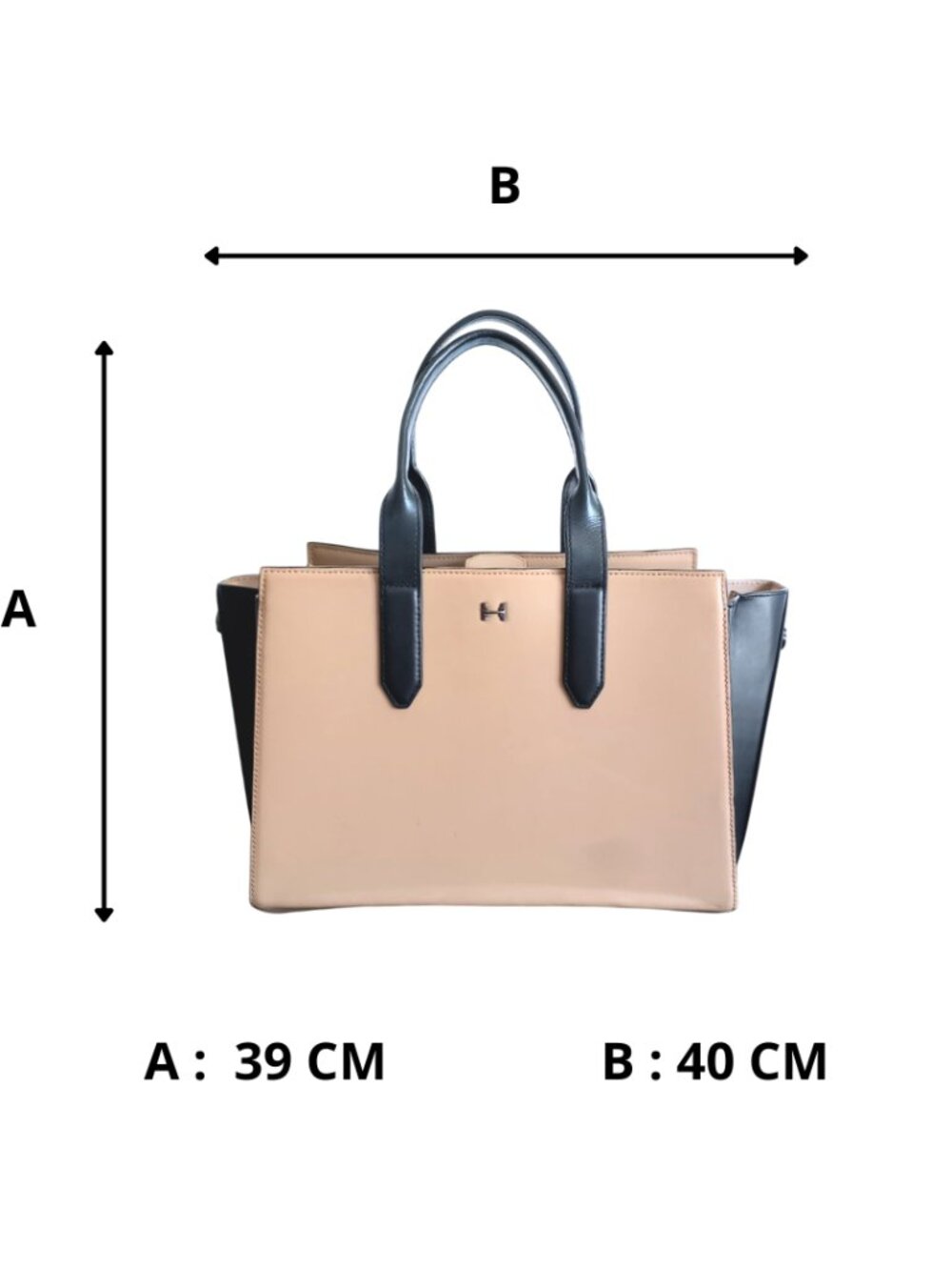 H Halston Beige Black Structured Tote Bag - Colorblock Satchel Purse - Picture 9 of 9
